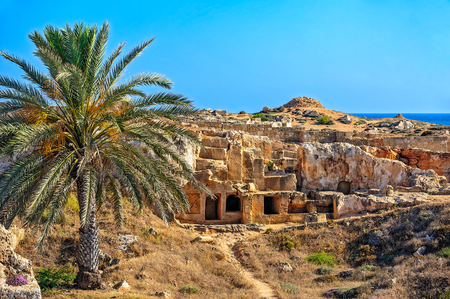 Tombs of the Kings underground necropolis with rock-cut chambers in Paphos, Cyprus
